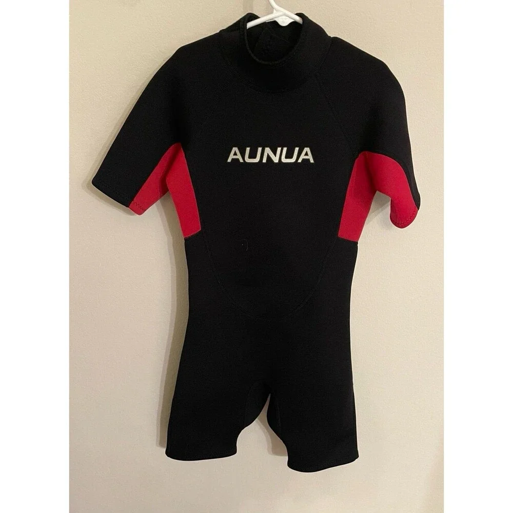Black & Red Aunua Boy Girl Wetsuit, 3 mm, Size Youth 10